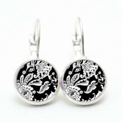 Ohrstecker / Ohrhänger schwarz und weißes Blumen Muster Floral