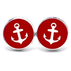 Druckknopf / Ohrstecker / Ohrhänger Anker maritim Meer rot weiß