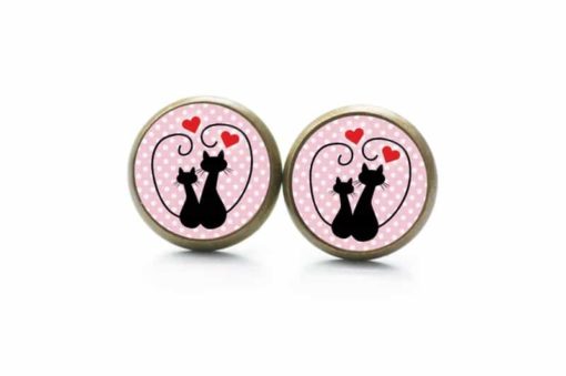 Druckknopf Ohrstecker Ohrhänger verliebte Katzen schwarz rosa