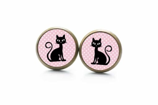 Druckknopf Ohrstecker Ohrhänger schwarz rosa Katze