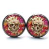 Druckknopf Ohrstecker Ohrhänger Totenkopf mit Blumen Frühling Bunt