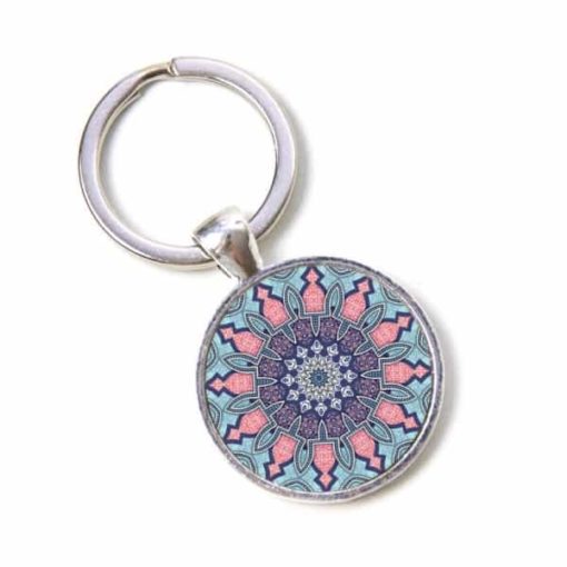 Schlüsselanhänger Mandala Mosaik rosa und hellblau