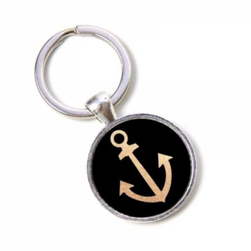 Schlüsselanhänger schwarz mit goldenem Anker - maritim