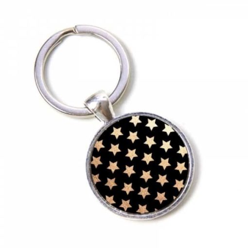 Schlüsselanhänger schwarz mit vielen goldenen Sternen Sternenhimmel
