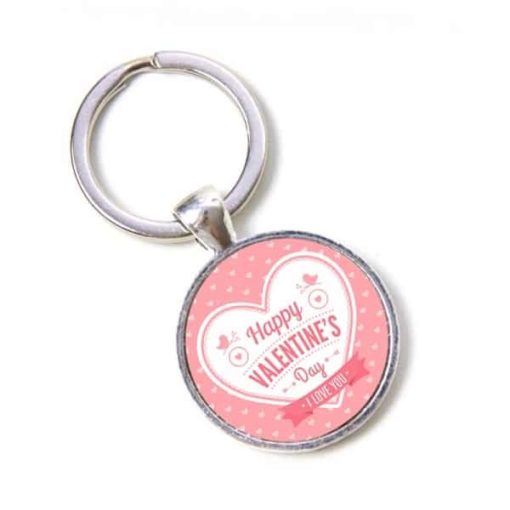 Schlüsselanhänger Happy Valentines Day mit Herz in rosa