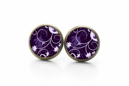 Druckknopf Ohrstecker Ohrhänger mit floralem violettem Muster