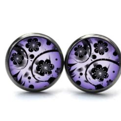 Ohrstecker / Ohrhänger schwarze Blumen auf violet