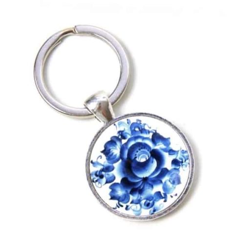Schlüsselanhänger romantische blaue Blumen im Gzhel Stil