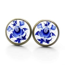 Ohrstecker / Ohrhänger romantische blaue Blumen im Gzhel Stil