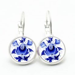 Ohrstecker / Ohrhänger romantische blaue Blumen im Gzhel Stil