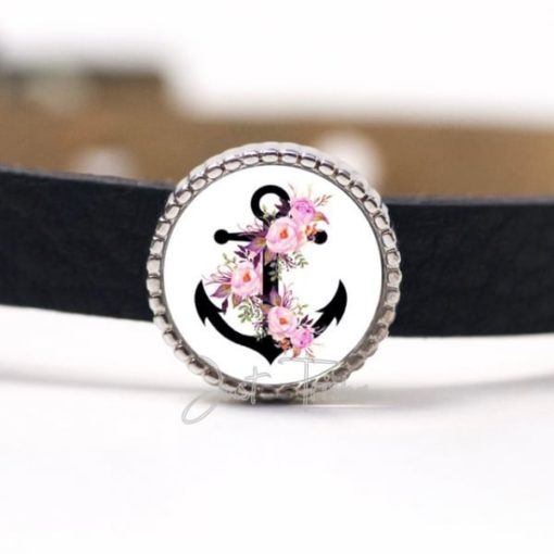 Schiebeperle mit schwarzem Anker und rosa Rosen