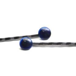 2 Haarspangen mit dunkelblauer Cateye Perle