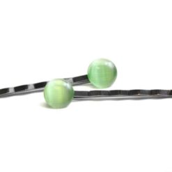 2 Haarspangen mit grüner Cateye Perle