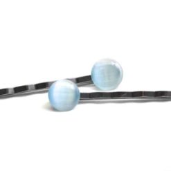 2 Haarspangen mit hellblauer Cateye Perle