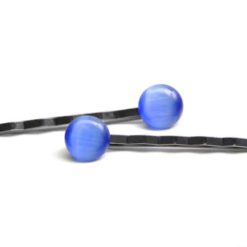 2 Haarspangen mit blauer Cateye Perle