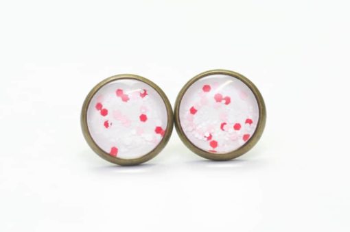 Druckknopf Ohrstecker Ohrhänger handbemalt weiß mit rosa roten Punkten