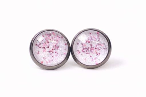 Druckknopf Ohrstecker Ohrhänger handbemalt pink glitzernd