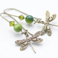 Zarte Libellen Ohrhänger mit olive Grünen Perlen