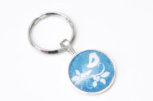 Schlüsselanhänger Mistelzweig mit kleinem Vogel in Blau