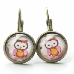 Druckknopf Ohrstecker Ohrhänger Clipse Eulen Dame mit einem Kürbis rosa orange